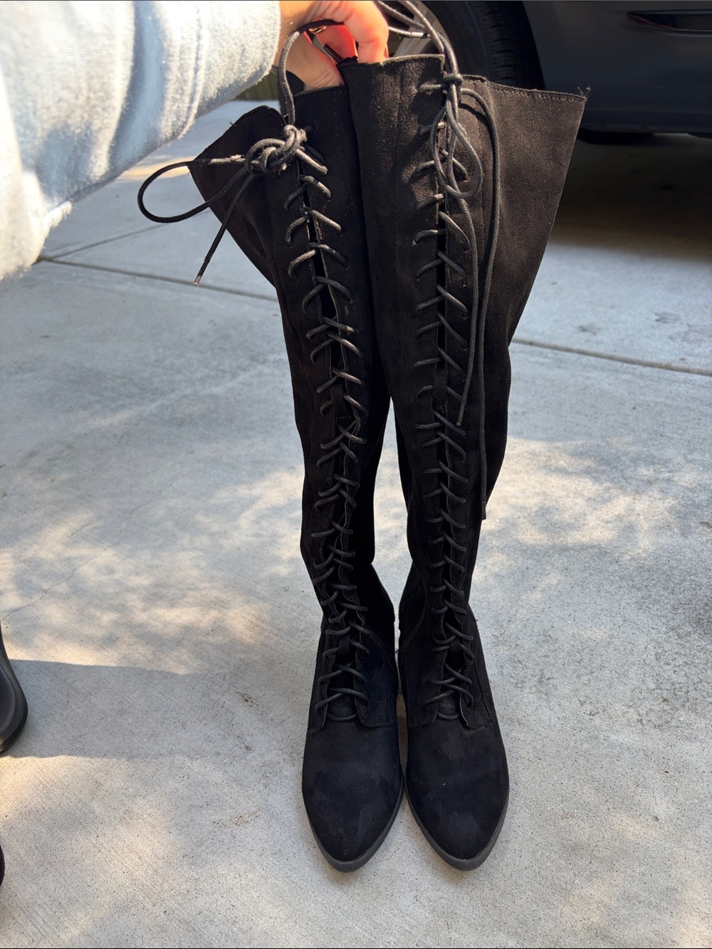 Black Lace-Up Knee High Women’s Boots - Size 6